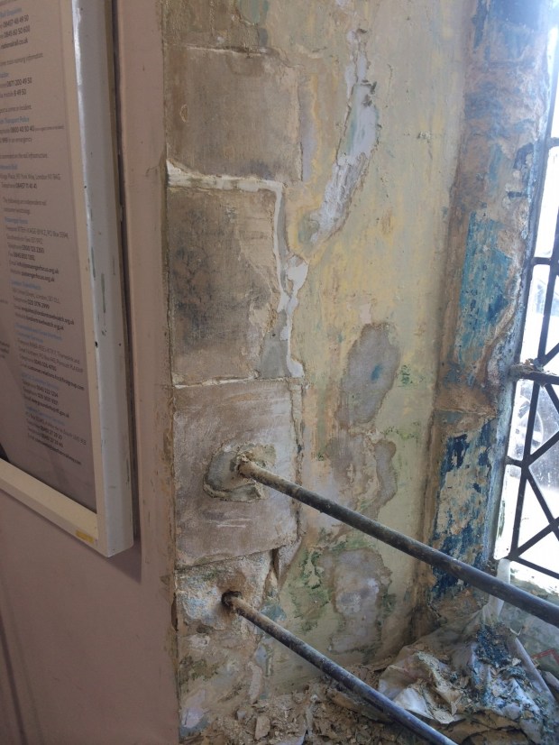 This photo shows the extent of the modern fillers that were plaguing the building - note the beautiful quoin detailing too